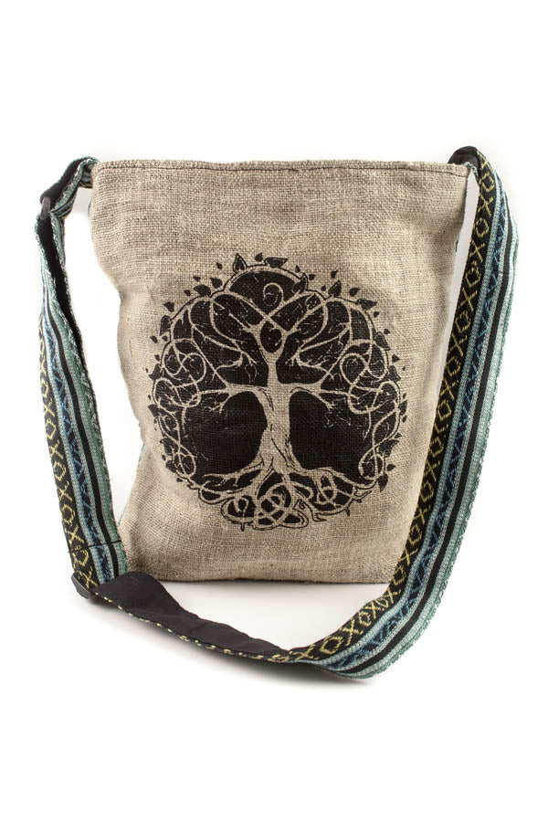 Silly Yogi Om Tree Graphic Woven Hemp Messenger Bag-Natural-one