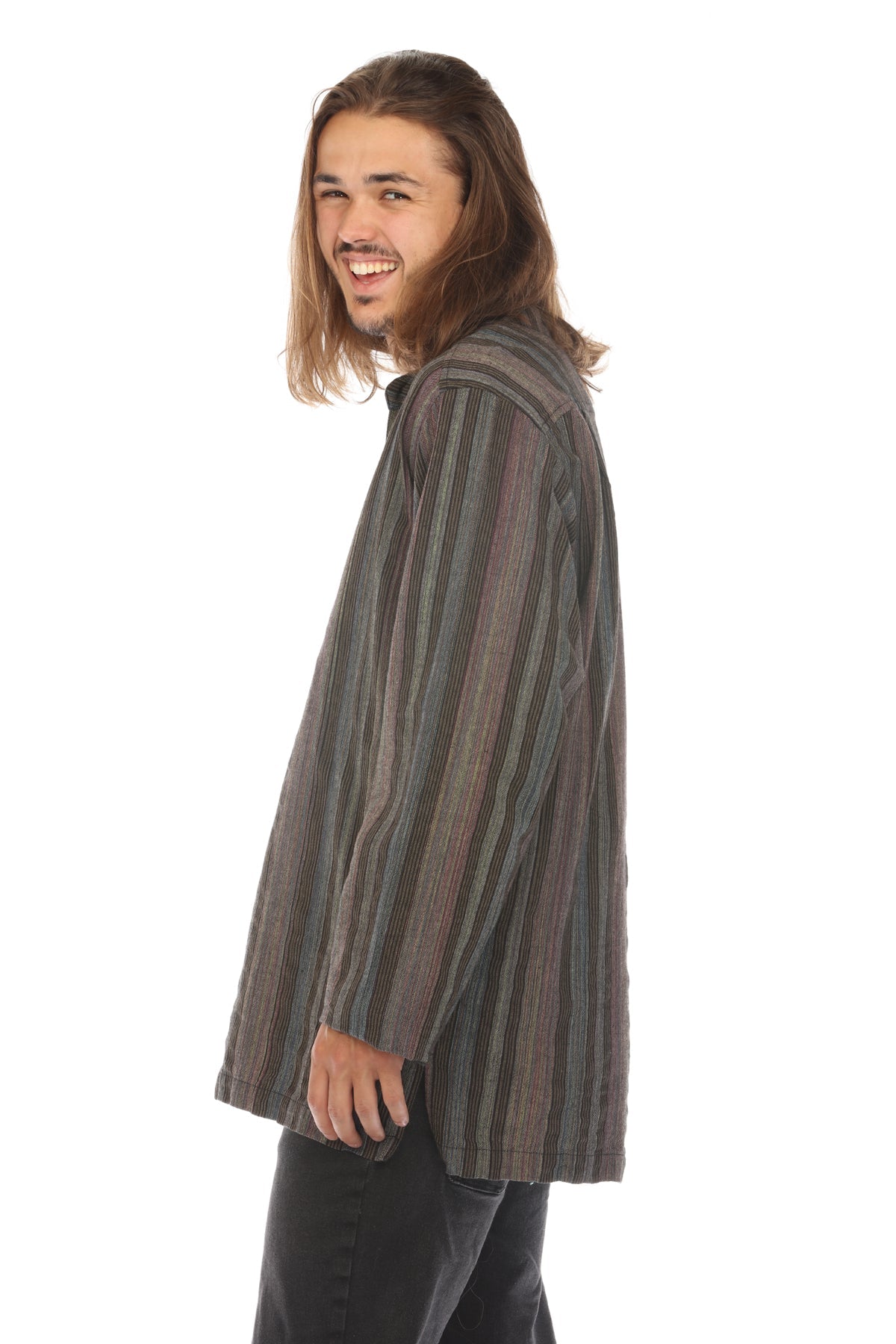 Multicolor Striped Mens Long Sleeve Kurta