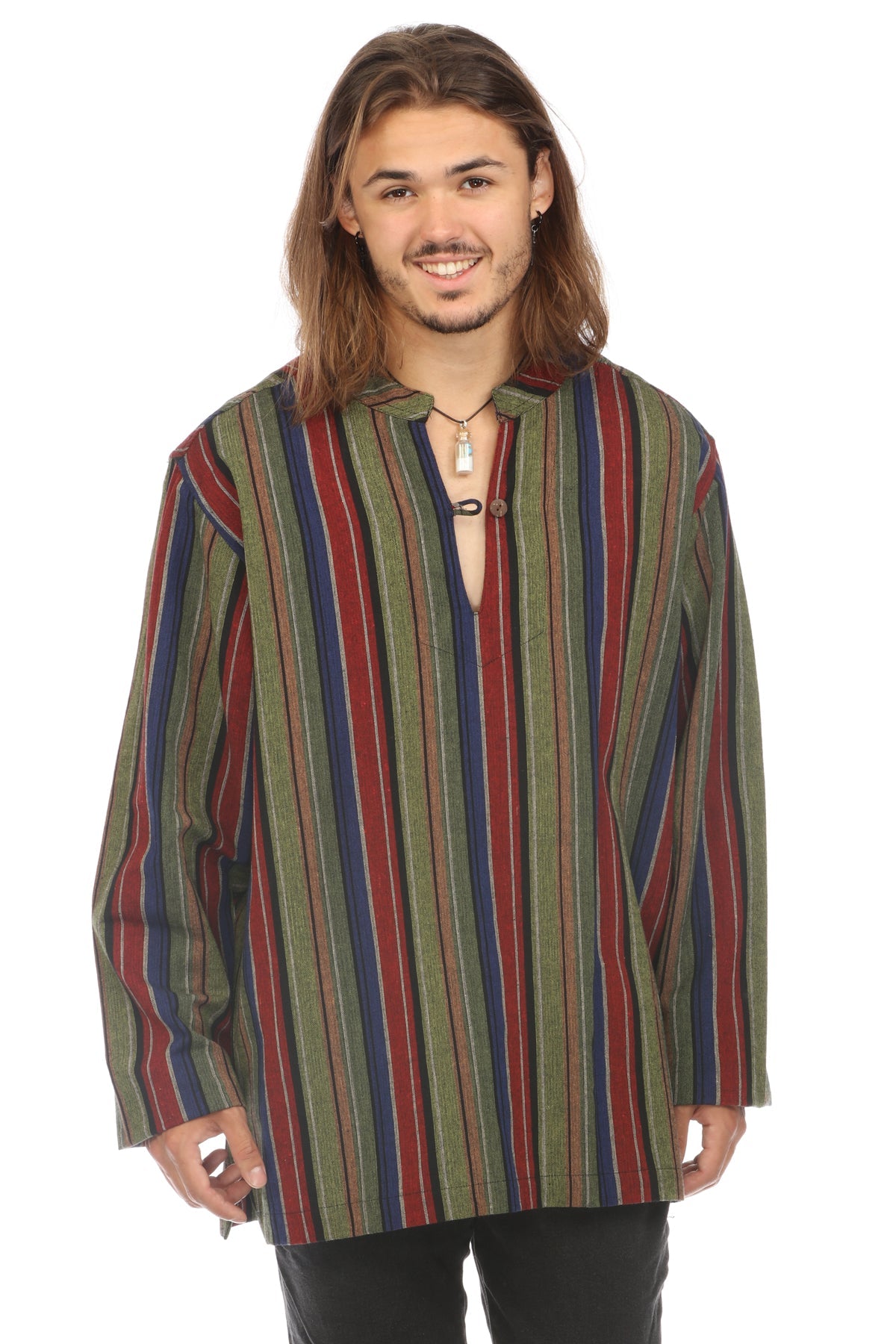 Multicolor Striped Mens Long Sleeve Kurta