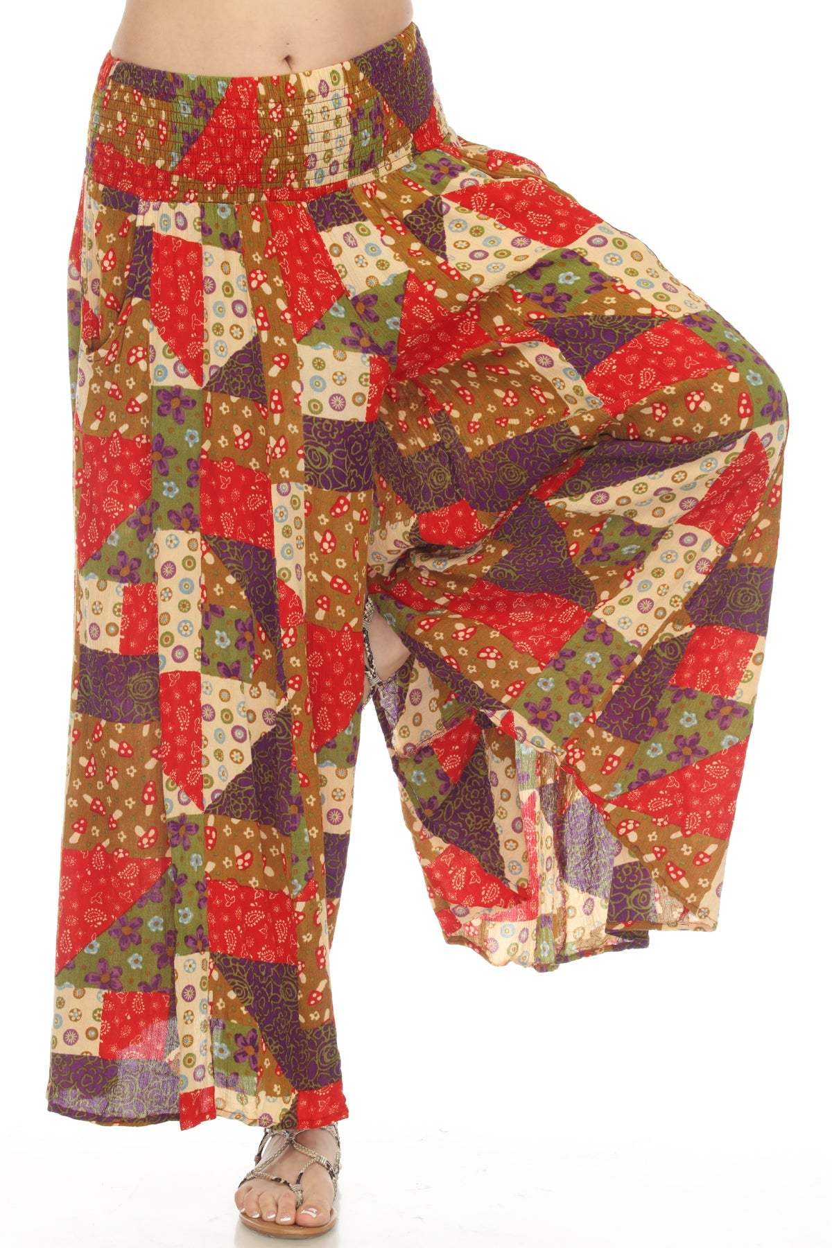 Mushroom Quilt Print Wide Leg Pants