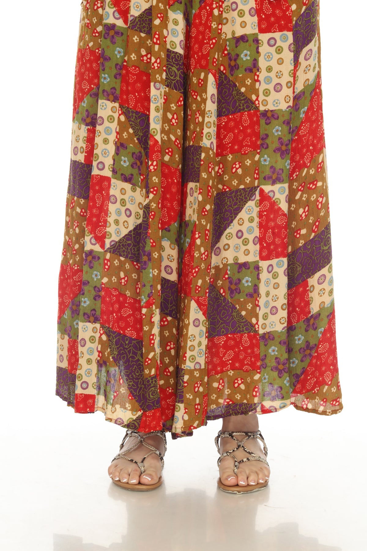 Mushroom Quilt Print Wide Leg Pants