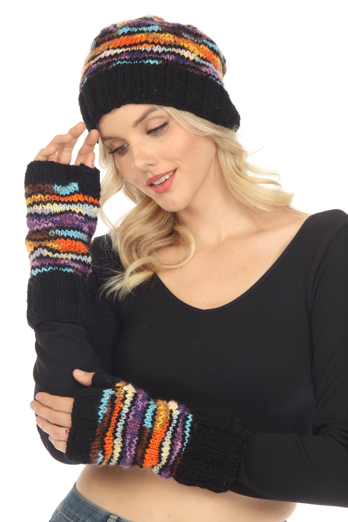 Vibrations Striped Fingerless Gloves