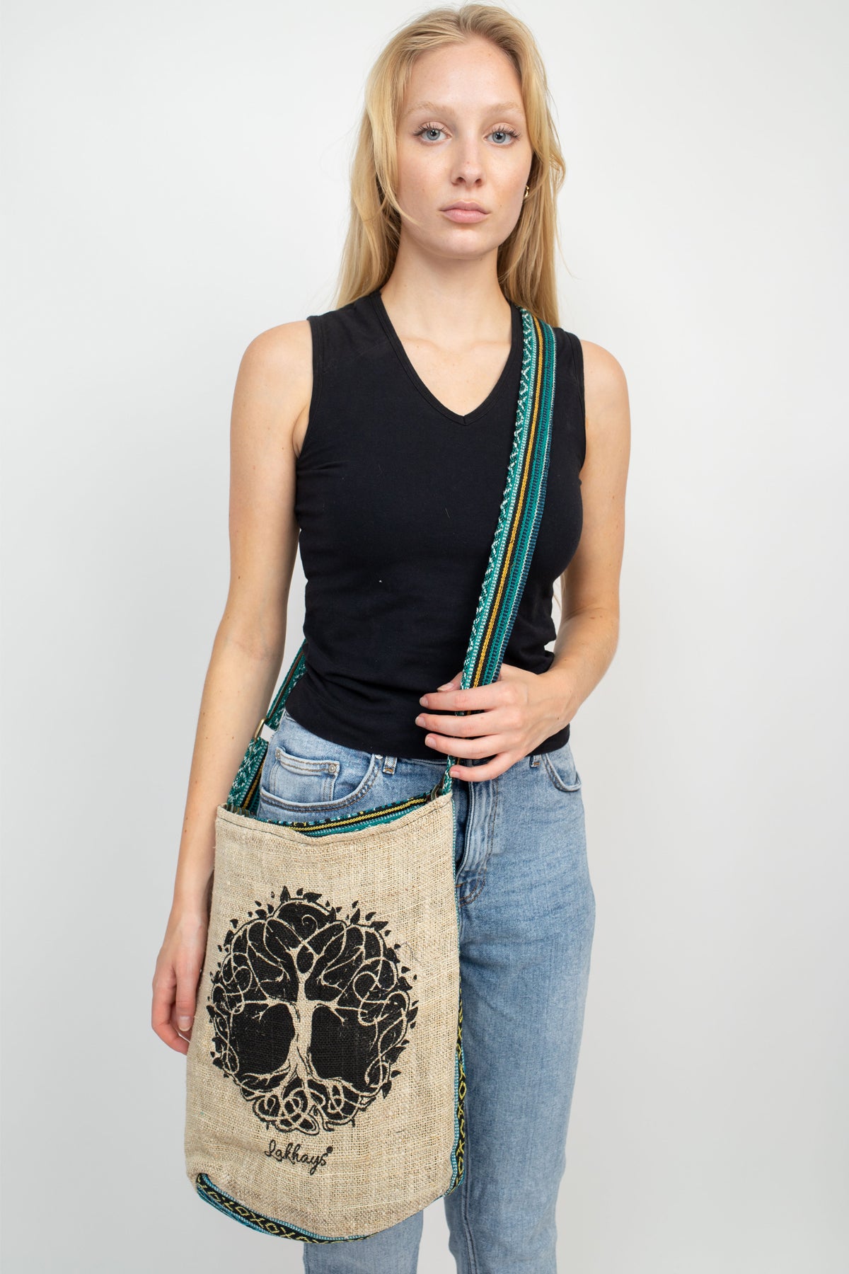 Tree of Life Gray Cotton Sling Bag Purse - Purple Leopard Boutique