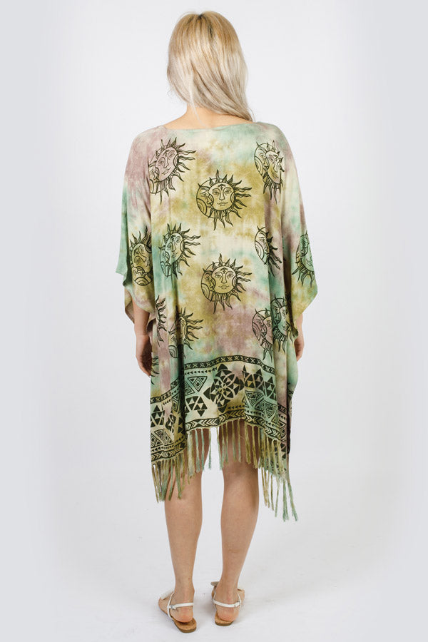 Celestial Romance Tie-Dye Fringed Poncho