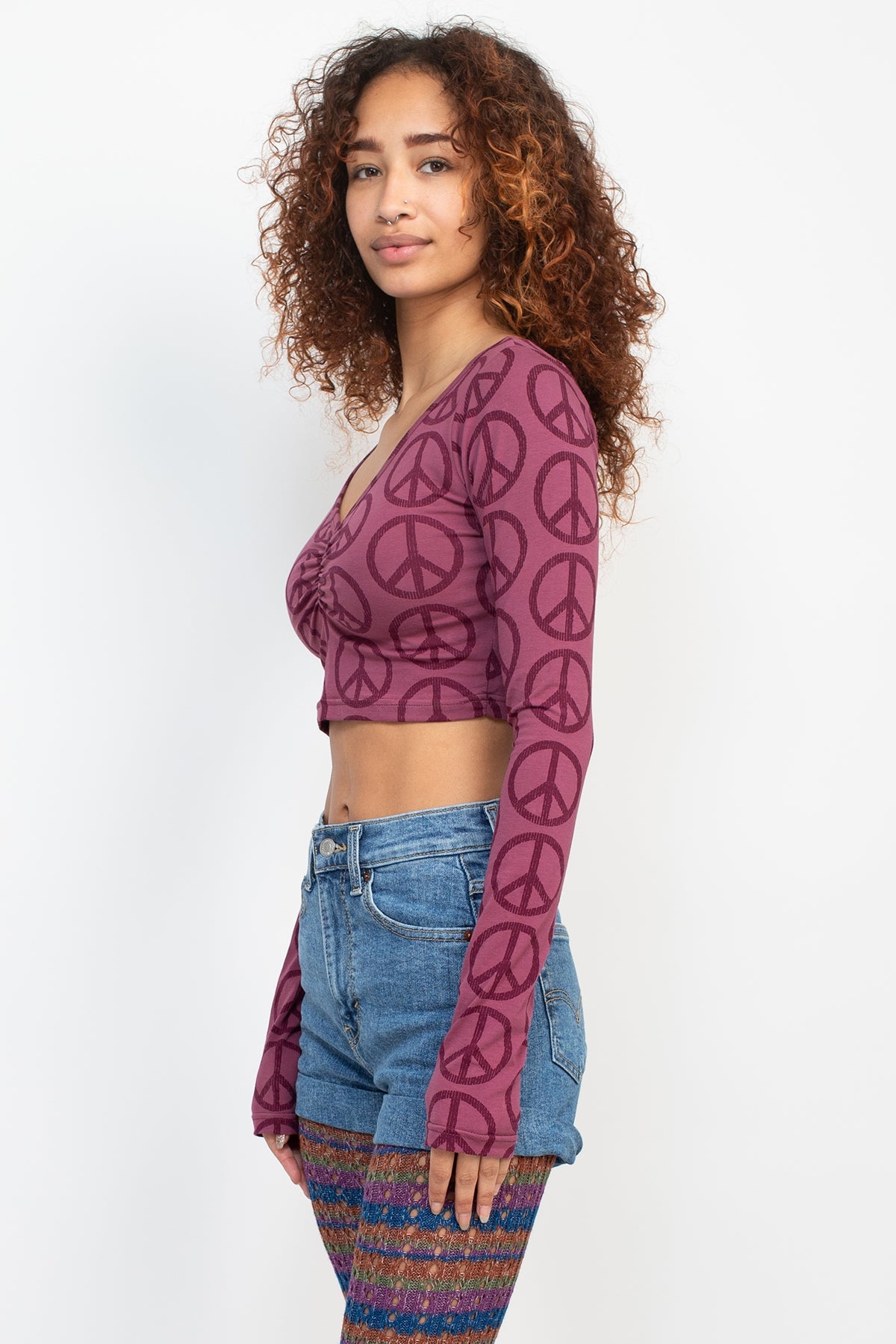 Peace Symbol Long Sleeve Crop Top