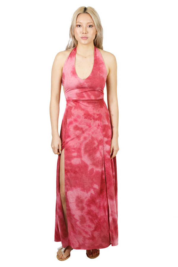 High Tide Double Slit Tie-Dye Halter Dress