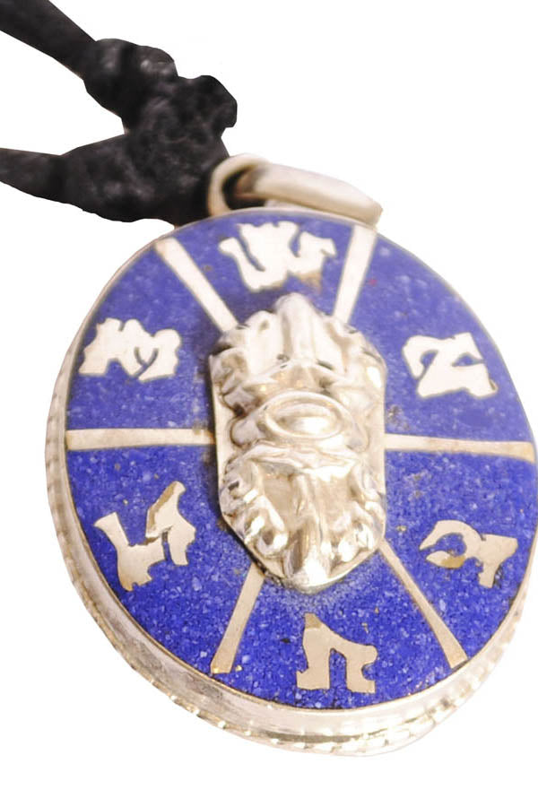 Tibetan Prayer Dorje Pendant Necklace with Lapis