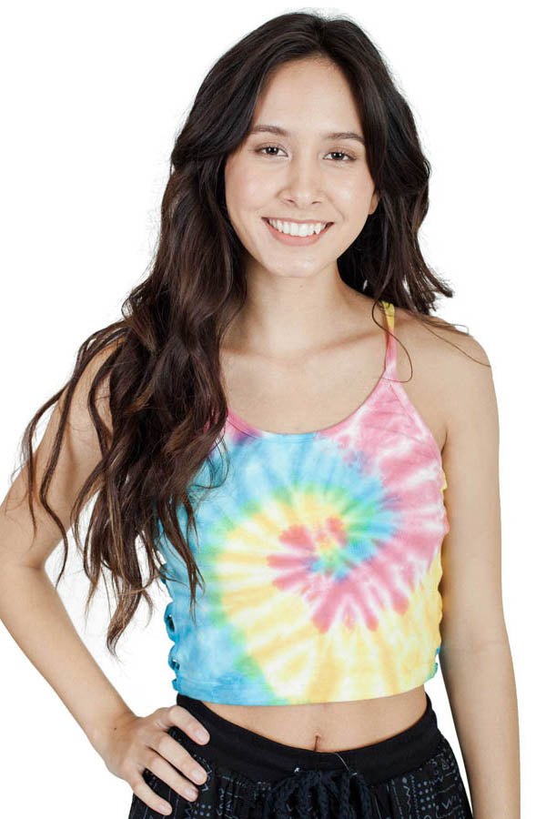 Tie-Dye Spiral Organic Cotton Strappy Crop Top