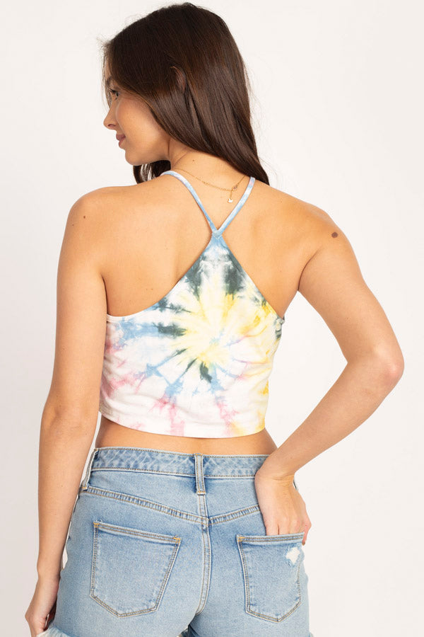 Tie-dyed Organic High Neck Crop Cami