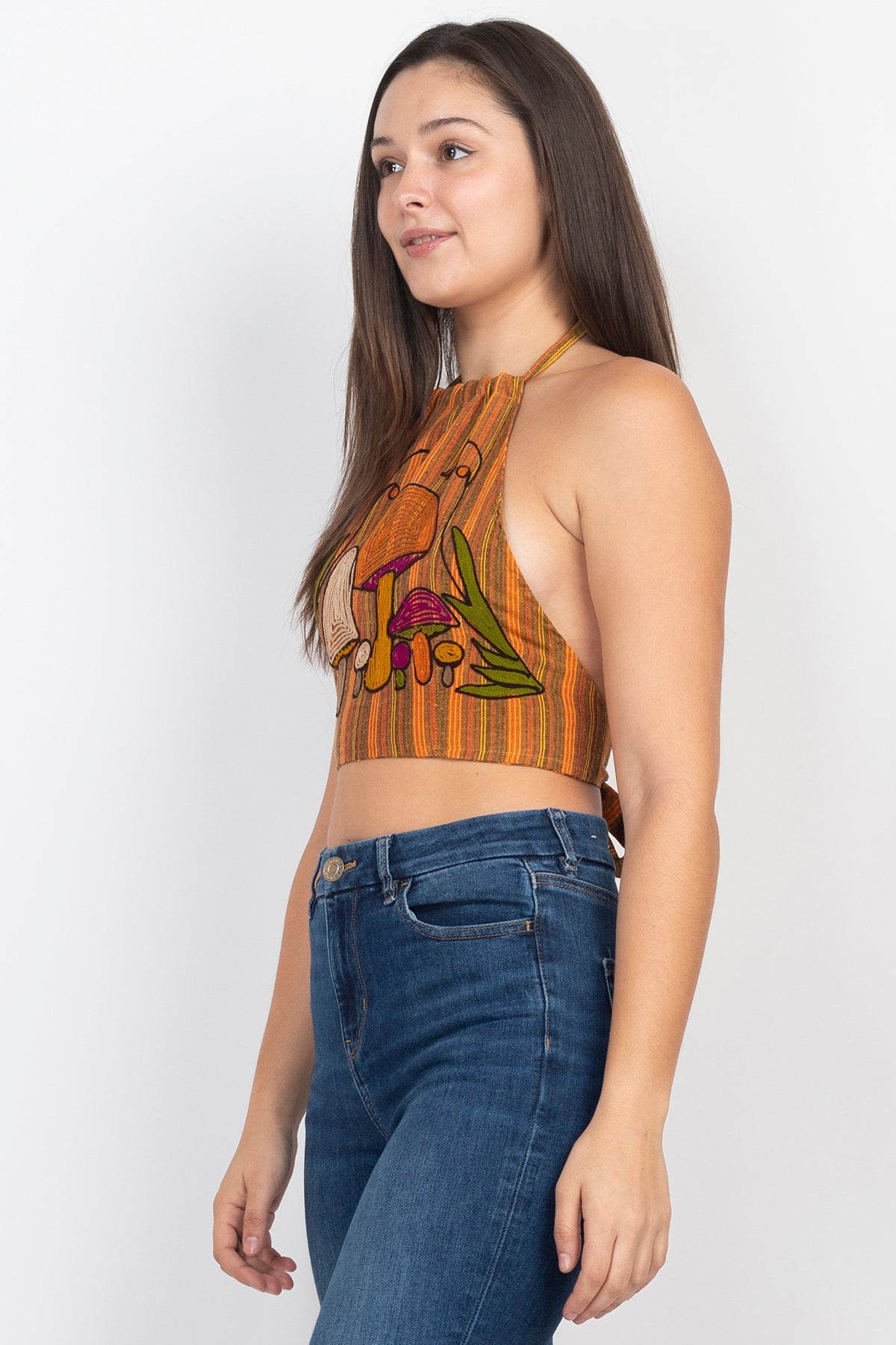 Mushroom Embroidery Halter Top