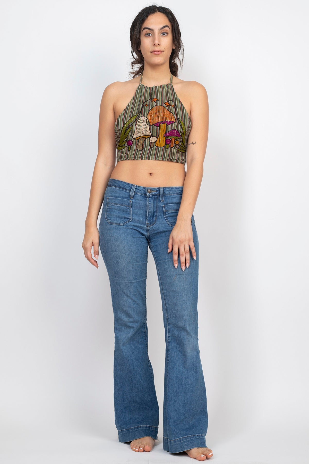 Mushroom Embroidery Halter Top