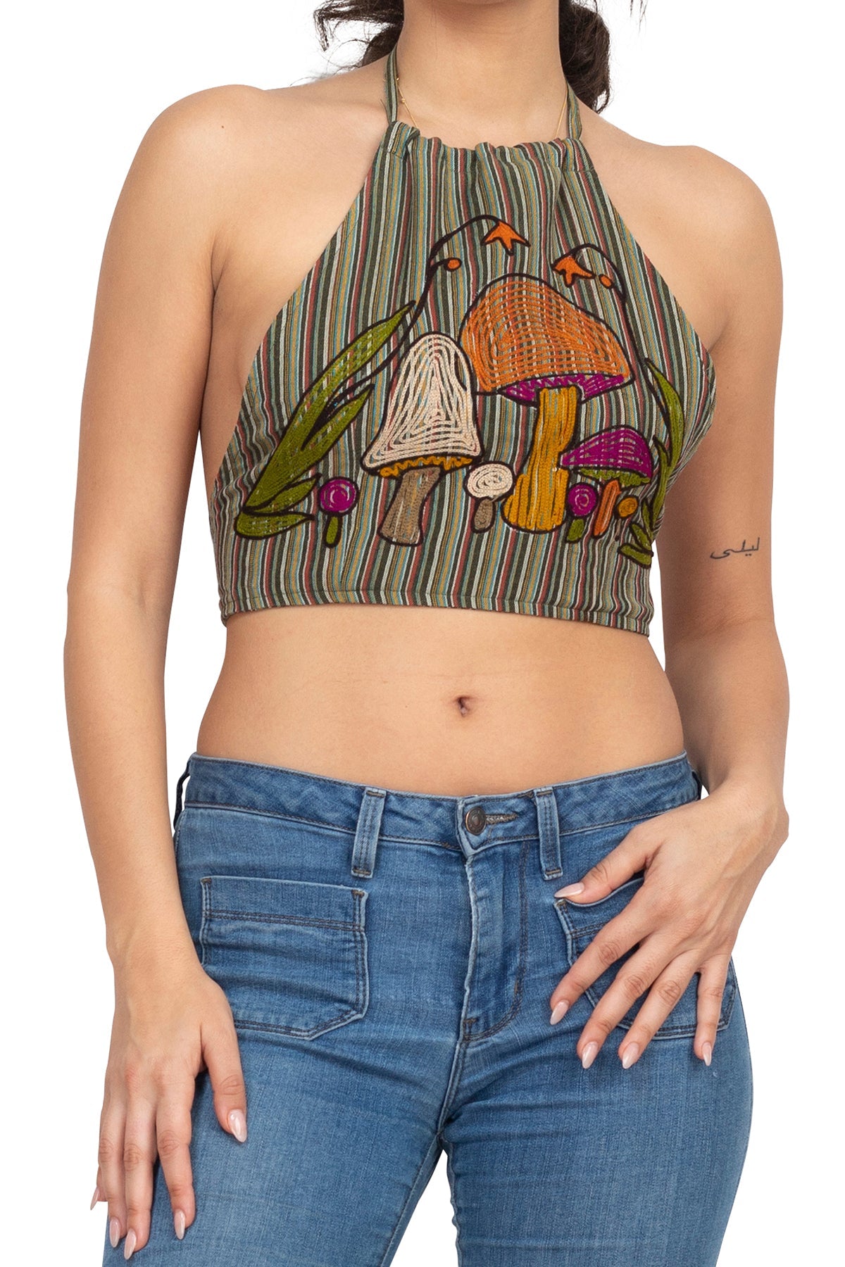 Mushroom Embroidery Halter Top