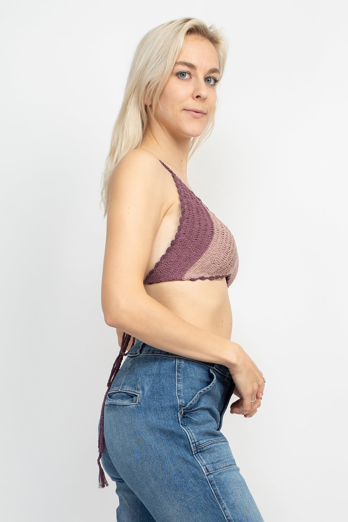 Tow Tone Crochet halter Top