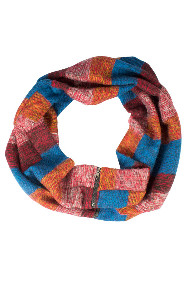 Warm tri stiped infinity scarf with Zipper