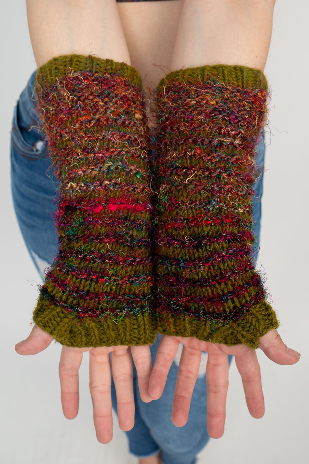 Multi Color Recycled Silk Fingerless Gloves