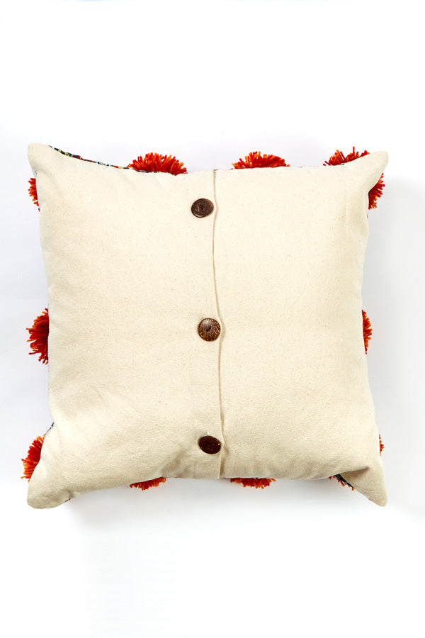 Pom Pom Rustic Stripe Throw Pillow