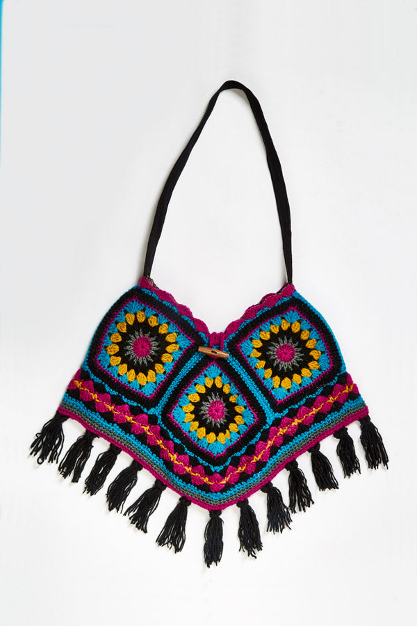 Granny Crochet Fringed Hobo Bag