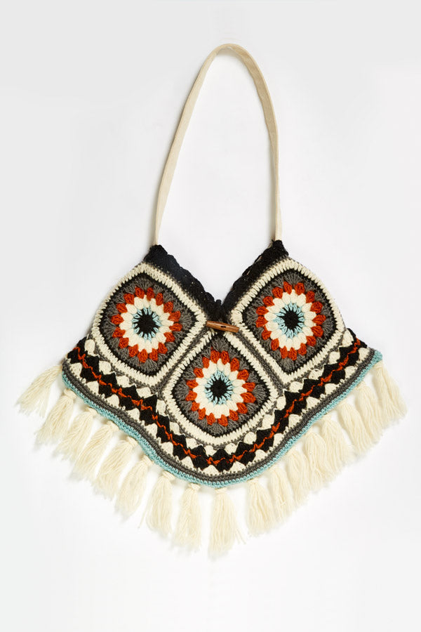 Granny Crochet Fringed Hobo Bag