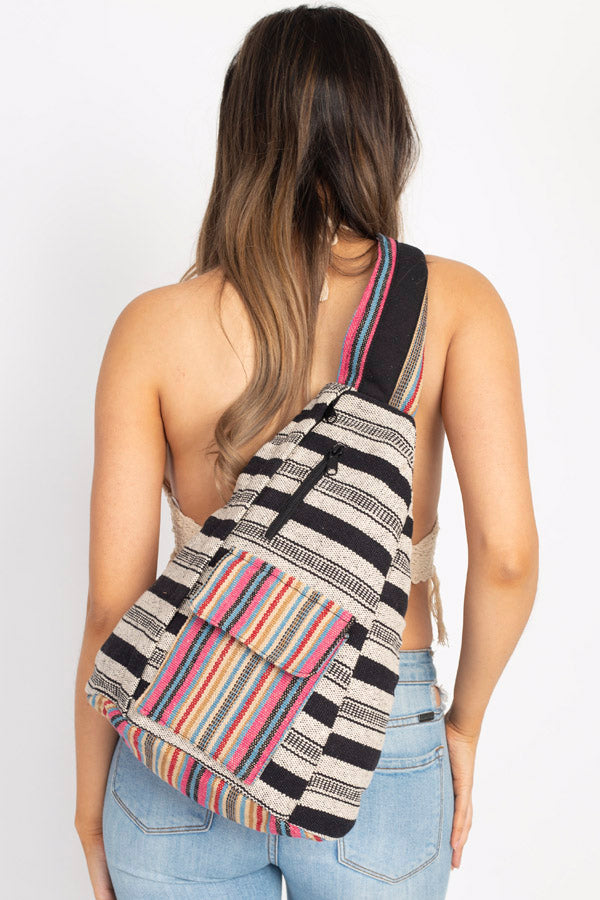 Rustic Stripe Crossbody Sling Backpack