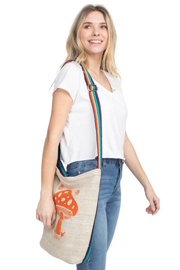 Silly Yogi Om Tree Graphic Woven Hemp Messenger Bag-Natural-one Size